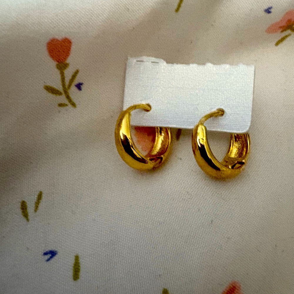 Titanium Gold Small Huggie Hoop Earrings women, girls - Picture 3 of 11
